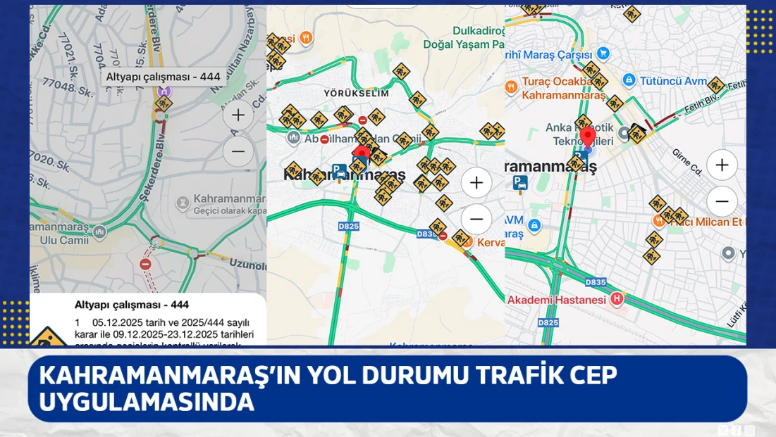 Kahramanmaraş’ın yol durumu trafik cep uygulamasında