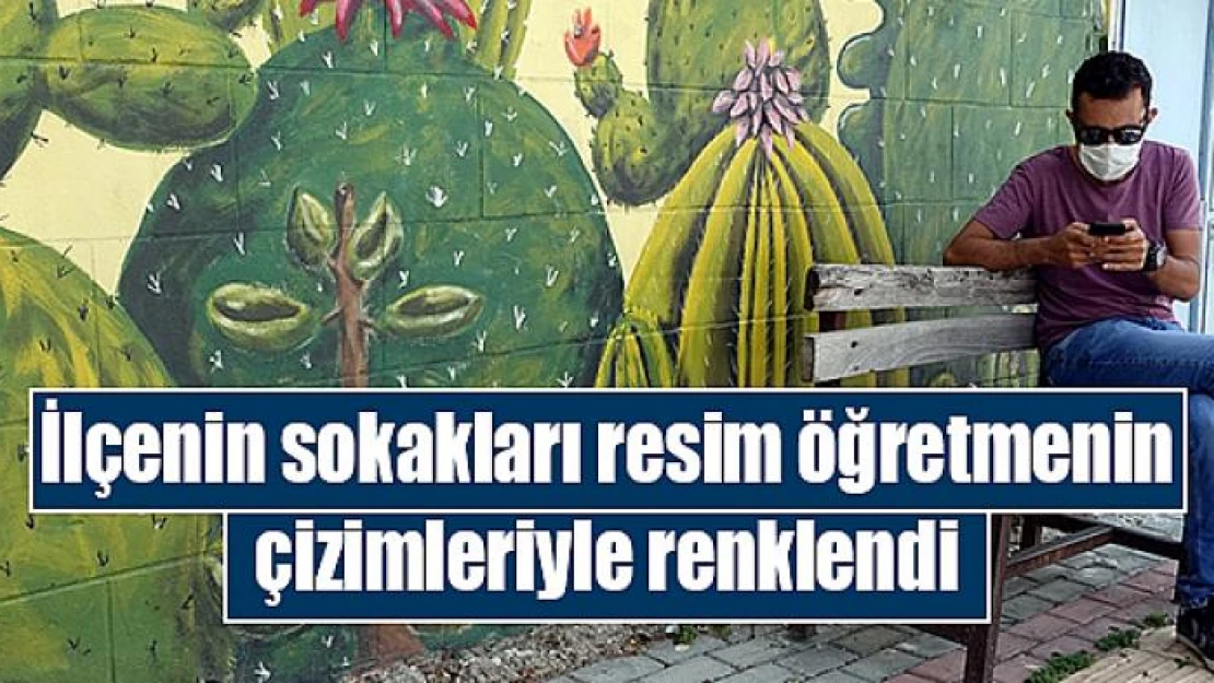 İlçenin sokakları resim öğretmenin çizimleriyle renklendi