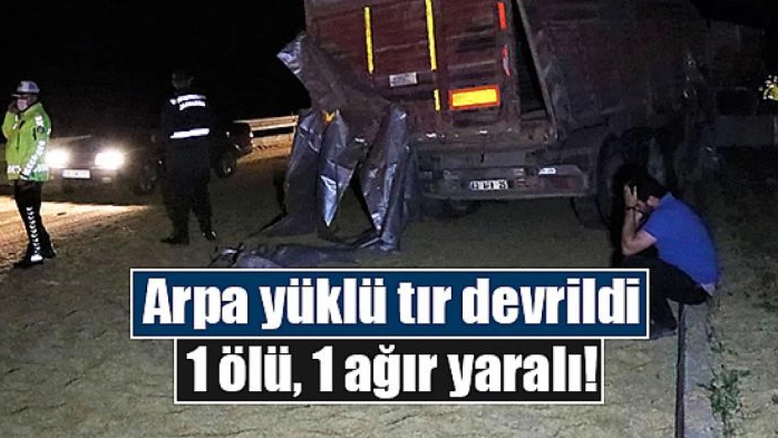 Arpa yüklü tır devrildi: 1 ölü, 1 ağır yaralı!