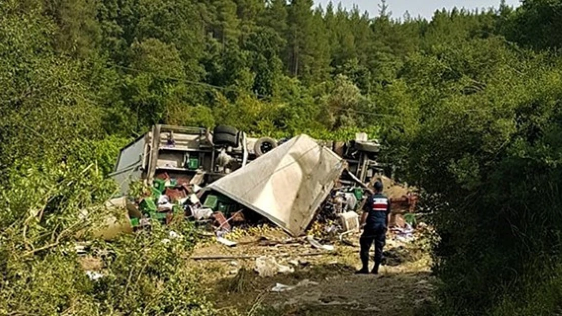 Elma yüklü tır şarampole devrildi: 1 ölü, 1 yaralı