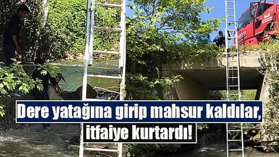 Dere yatağına girip mahsur kaldılar, itfaiye kurtardı!