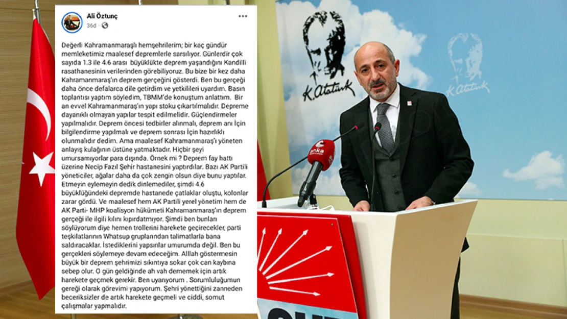 CHP'li Öztunç: Bir an evvel Kahramanmaraş'ın yapı stoku çıkartılmalıdır