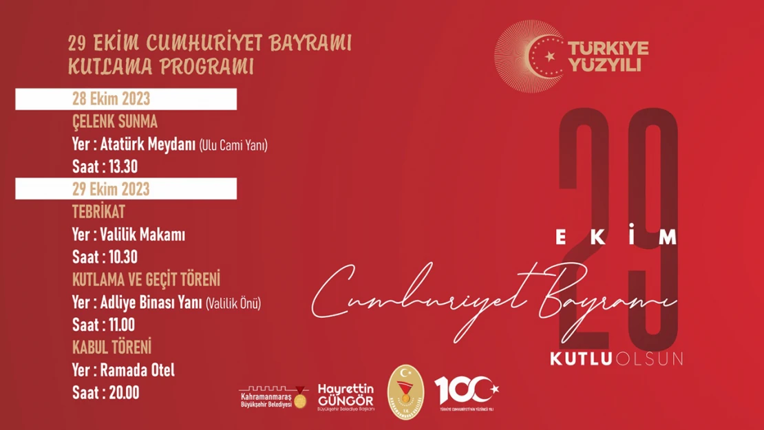 Cumhuriyet'in 100. Yılı Kahramanmaraş'ta coşkuyla kutlanacak