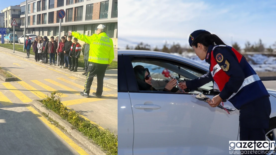 Kadınlara karanfil, çocuklara trafik eğitimi verdi