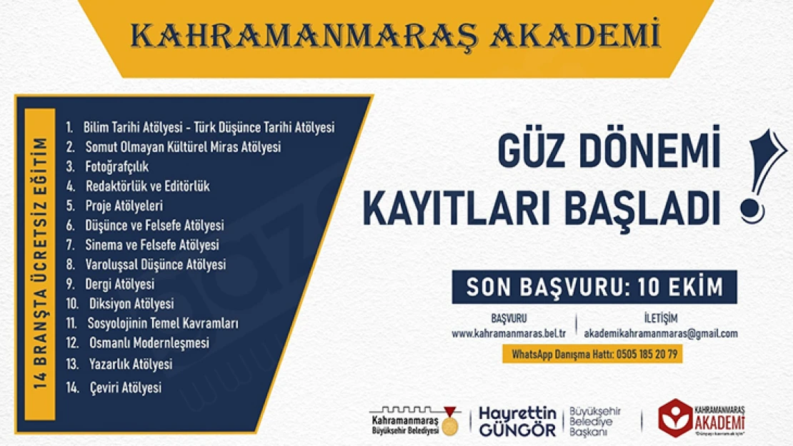 Kahramanmaraş Akademi'de güz dönemi kayıtları başladı!