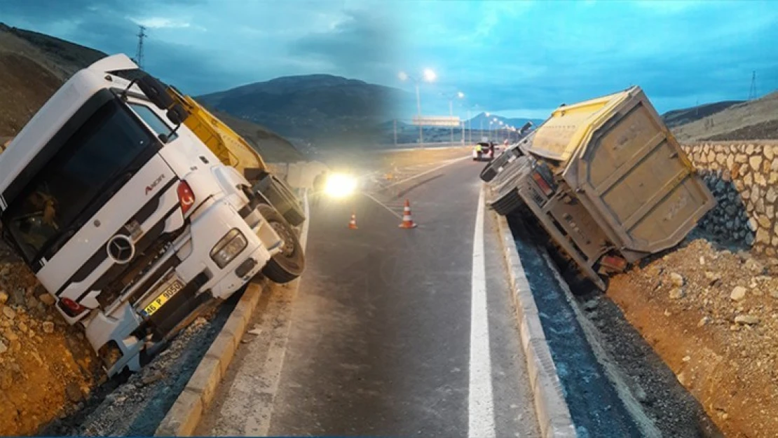 Kahramanmaraş'ta kontrolden çıkan kamyon yan yattı