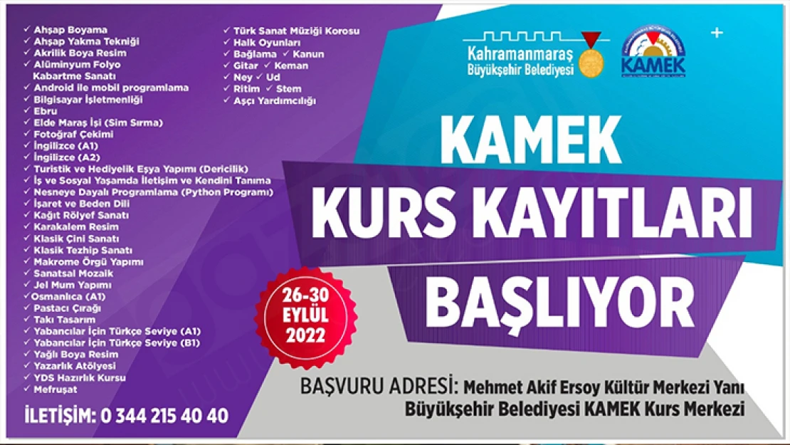 KAMEK kurs kayıtları başlıyor