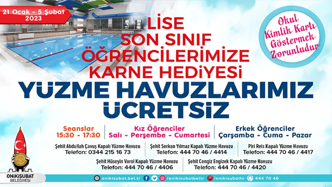 Üniversite sınavına hazırlanan öğrenciler, yüzme havuzlarını ücretsiz kullanacak