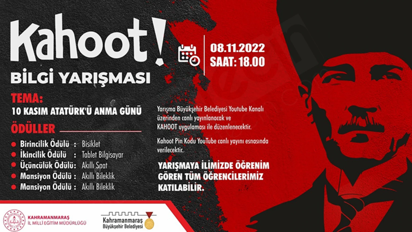 Atatürk'ü Anma Günü temalı Kahoot bilgi yarışması