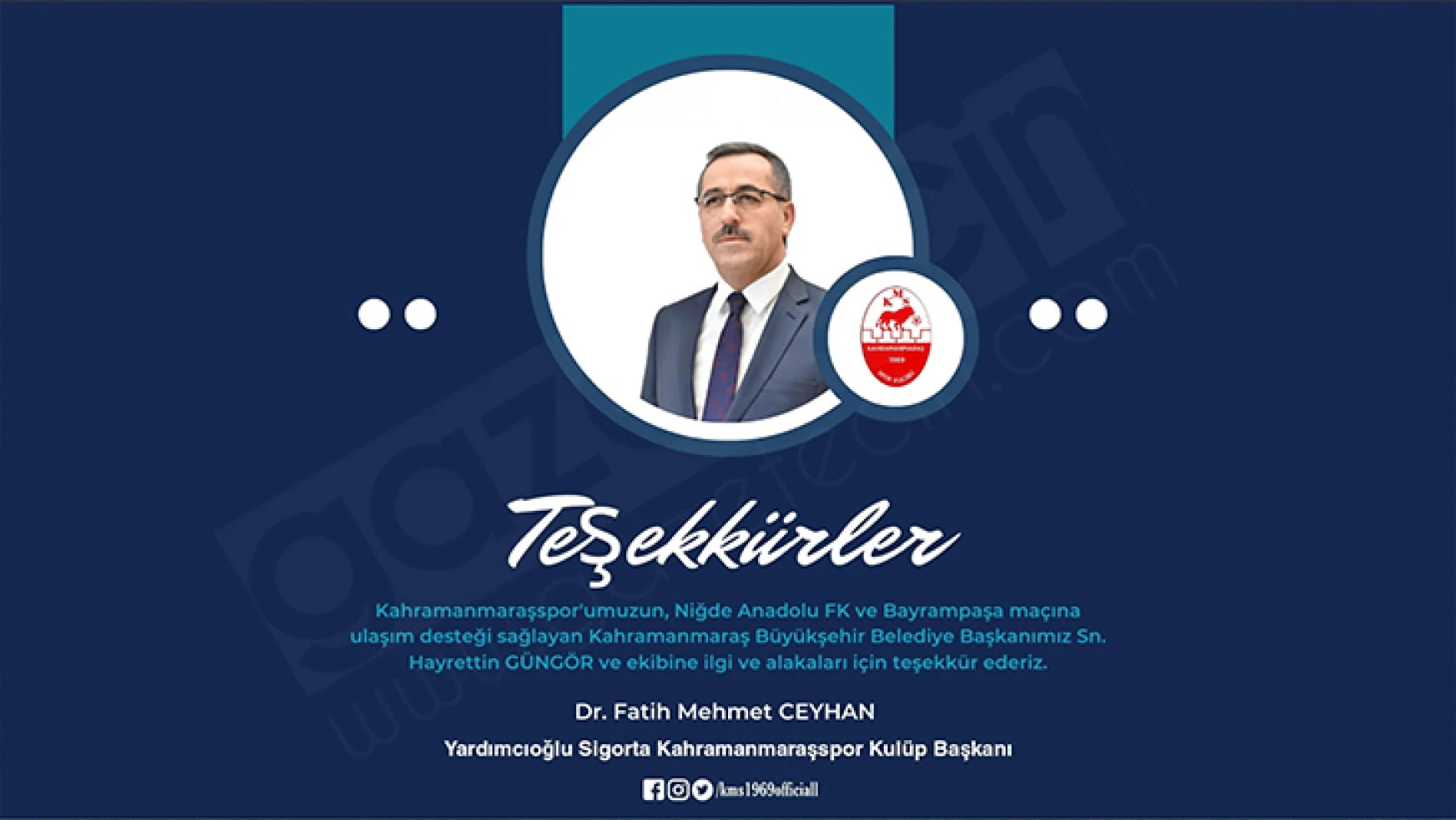 Kahramanmaraşspor'dan Başkan Güngör'e destek teşekkürü