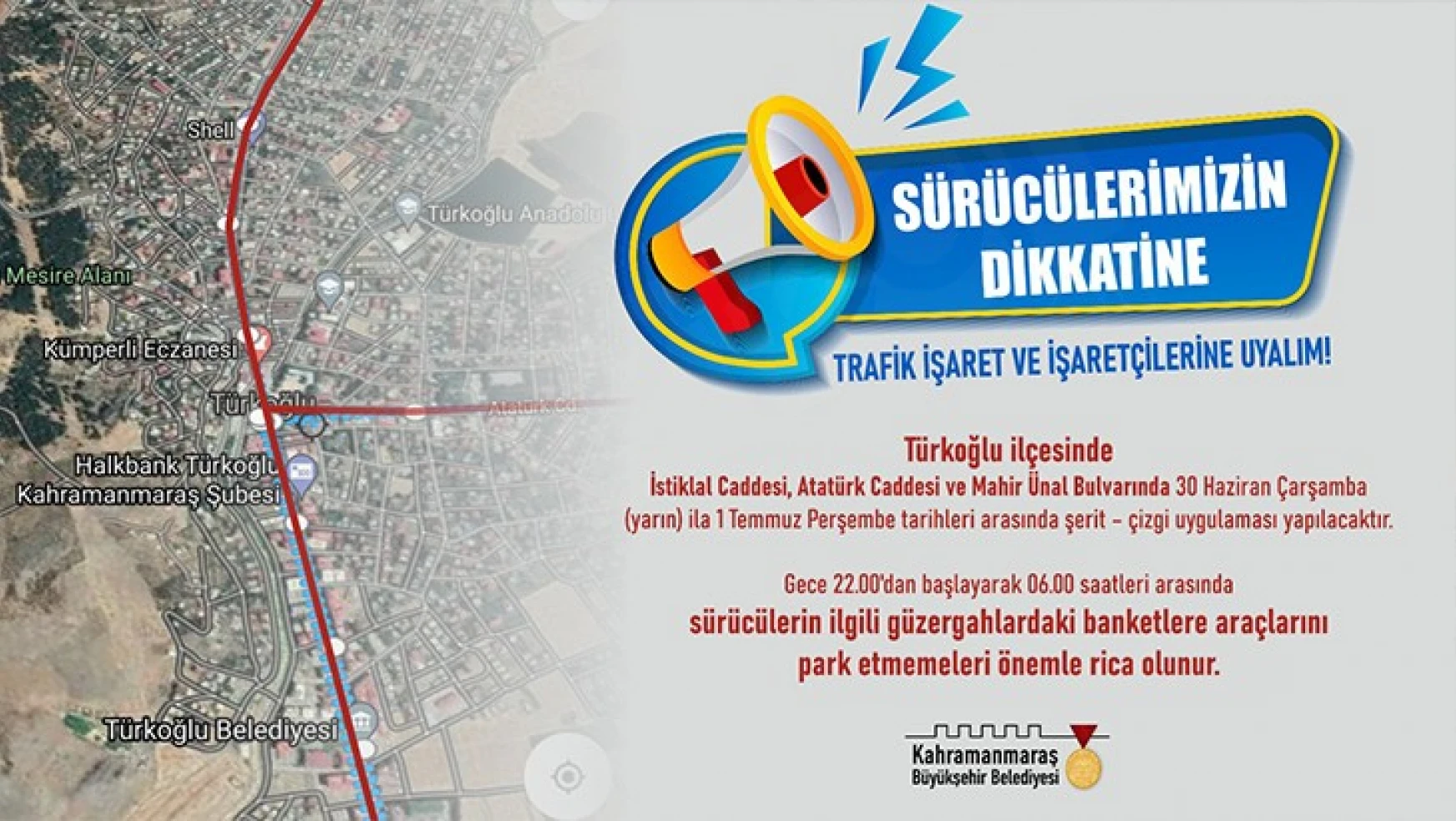 Türkoğlu'nun 3 caddesi için park uyarısı