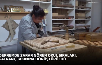 Depremde zarar gören okul sıraları, satranç takımına dönüştürüldü