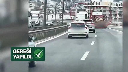 Sol şeridi işgal eden tır sürücüsüne gereği yapıldı