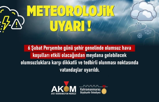 6 Şubat'ta Kahramanmaraş'ta fırtına, kar, yağış uyarısı!