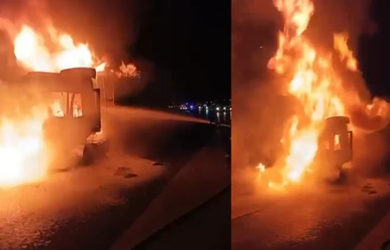 Kahramanmaraş-Gaziantep çevre yolunda TIR yangını!