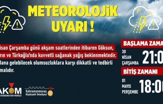 Kahramanmaraş'ın 3 ilçesi için sağanak yağış uyarısı