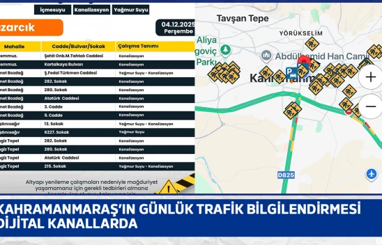 Kahramanmaraş'ın günlük trafik bilgilendirmesi dijital kanallarda