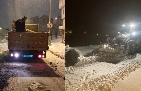 Kahramanmaraş'ta karla mücadelede gece mesaisi