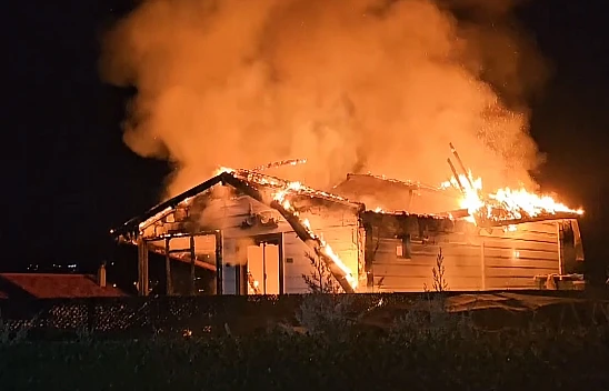 Yangın çıkan bağ evi küle döndü