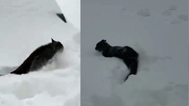 Başkonuş Yaylası'nda kar 1 metreyi aştı! Kedinin zorlu mücadelesi kamerada