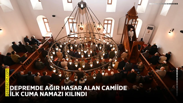 Depremde ağır hasar alan camiide ilk cuma namazı kılındı