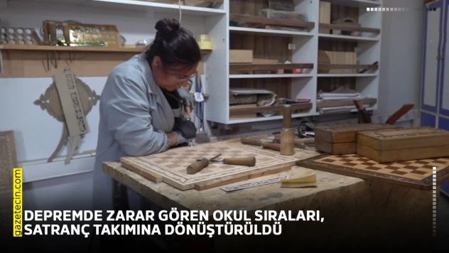 Depremde zarar gören okul sıraları, satranç takımına dönüştürüldü