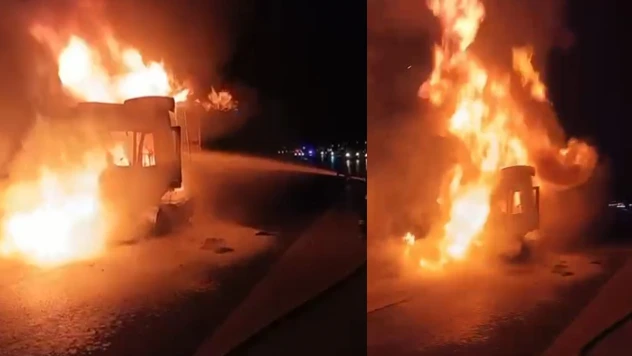 Kahramanmaraş-Gaziantep çevre yolunda TIR yangını!