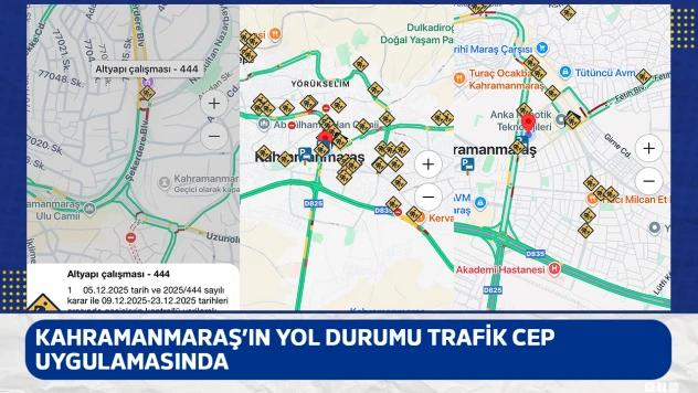 Kahramanmaraş'ın yol durumu trafik cep uygulamasında