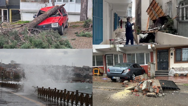 Şiddetli rüzgar binaların çatısını uçurdu, ağaçları devirdi
