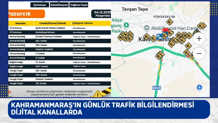 Kahramanmaraş’ın günlük trafik bilgilendirmesi dijital kanallarda