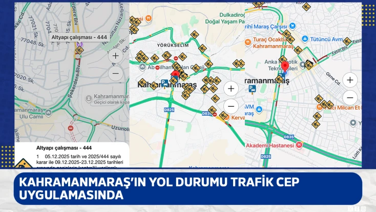 Kahramanmaraş’ın yol durumu trafik cep uygulamasında