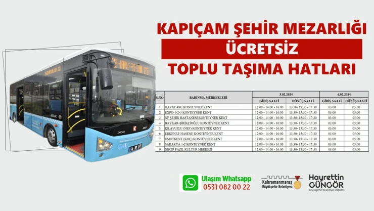 6 Şubat'ta Kapıçam mezarlığı için ücretsiz otobüs seferleri