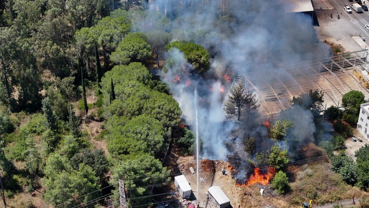 Antalya'nın Aksu ilçesinde çıkan yangına müdahale ediliyor