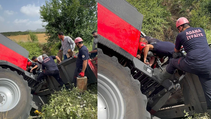 Devrilen biçerdöverin altında sıkışan sürücüsü kurtarıldı