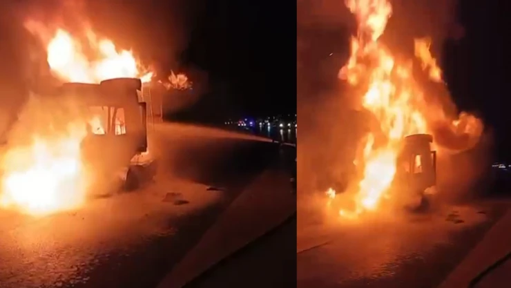 Kahramanmaraş-Gaziantep çevre yolunda TIR yangını!