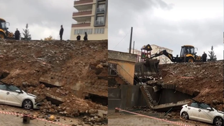 Kahramanmaraş'ta sitenin istinat duvarı çöktü