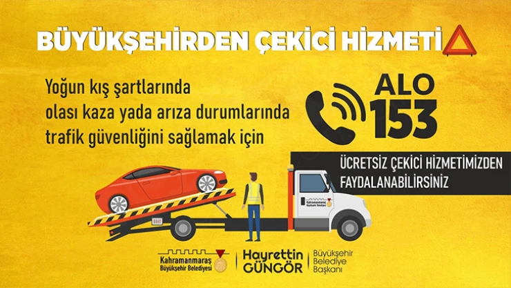 Kahramanmaraş'ta vatandaşlara büyük kolaylık: Ücretsiz çekici hizmeti başladı