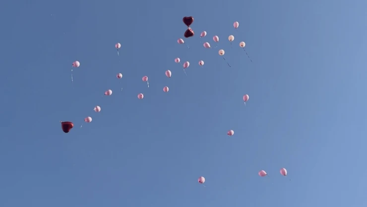 Meme kanserini yenen kadın için gökyüzüne pembe balonlar bırakıldı