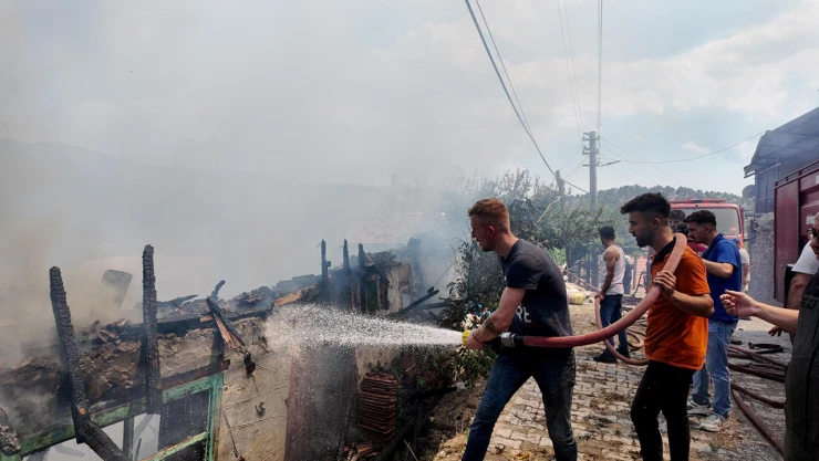 Otluk alanda çıkan yangın evlere sıçradı