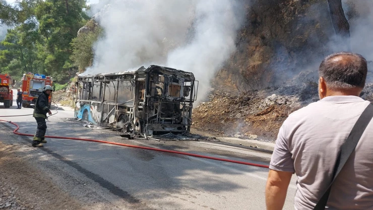 Otobüste başlayıp ormana sıçrayan yangın söndürüldü