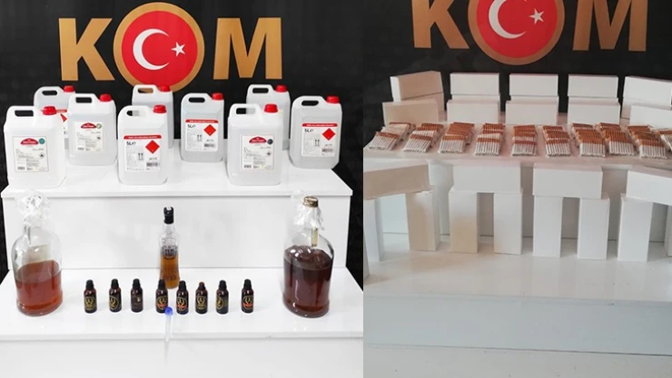 Sahte içki ve kaçak makaron operasyonunda 3 şüpheli yakalandı