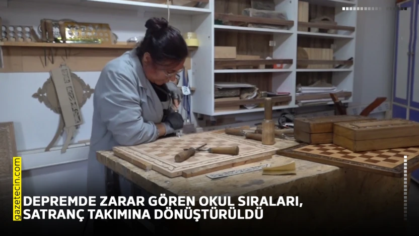 Depremde zarar gören okul sıraları, satranç takımına dönüştürüldü