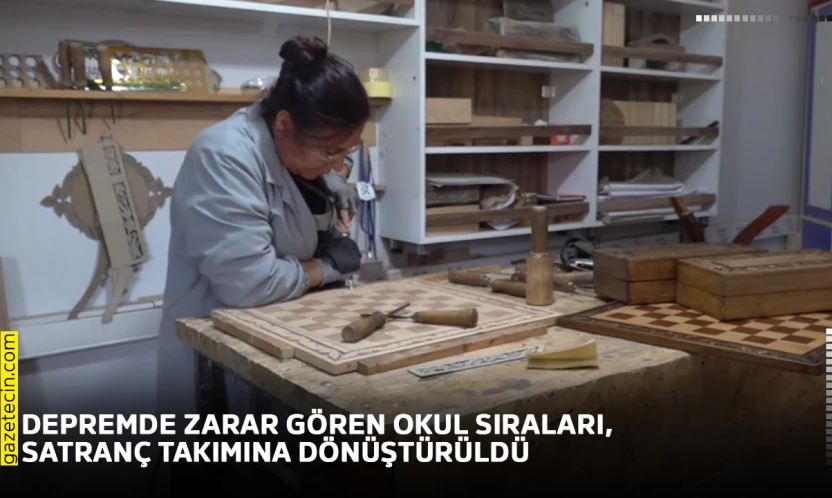 Depremde zarar gören okul sıraları, satranç takımına dönüştürüldü